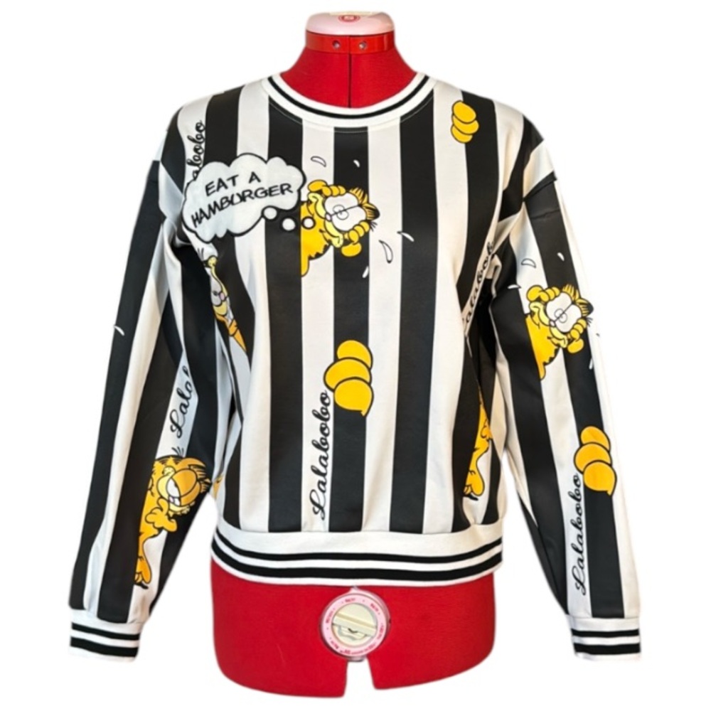 Lalabobo White and Black Striped Garfield Long Sleeved Sweater Top Size Medium